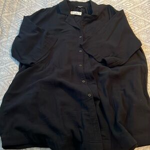 NWT Madewell Crinkle Cotton Cover-Up Mini Shirtdress sz L black